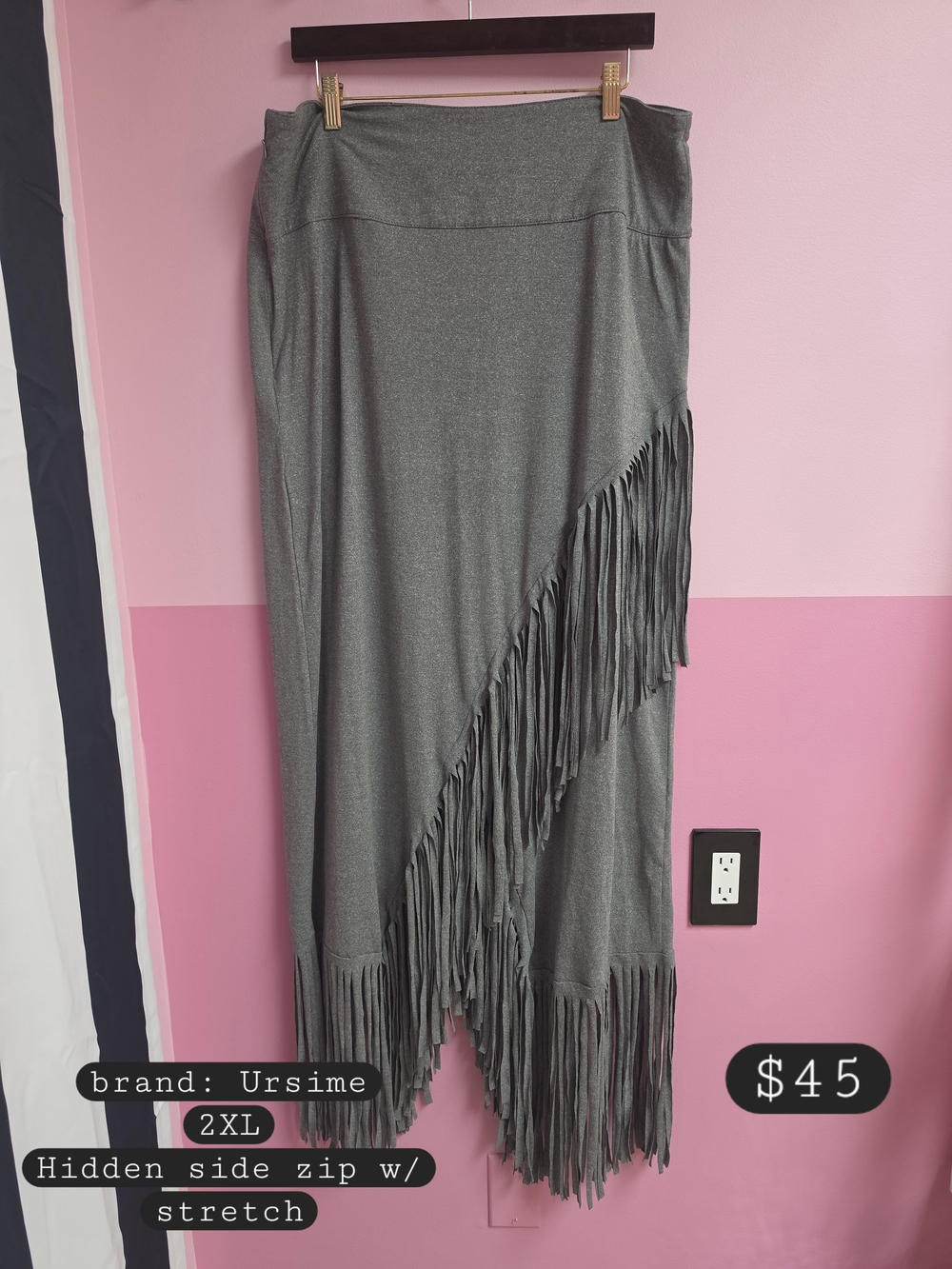 Ursime Gray Fringe Maxi Skirt